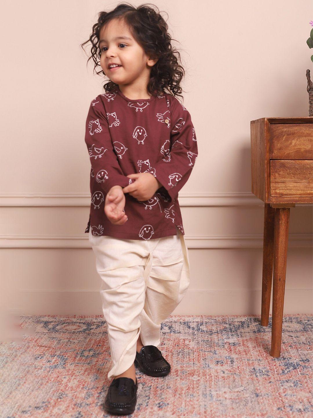 polka tots boys quirky printed round neck cotton angrakha kurta with dhoti pant