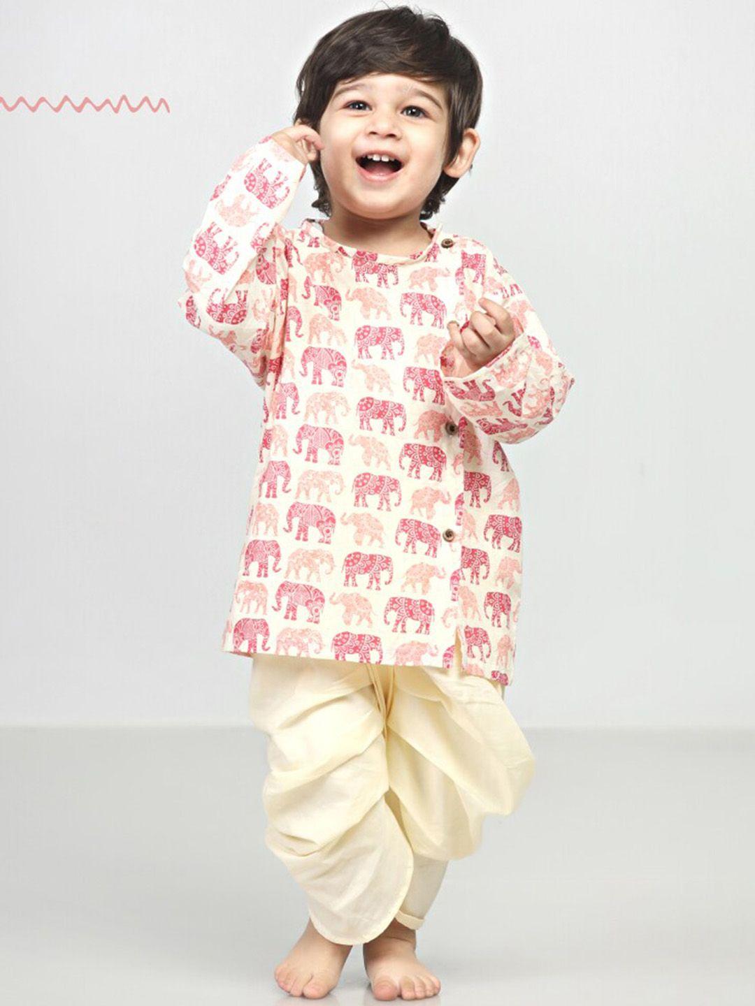 polka tots boys round neck long sleeves animal printed angrakha kurta with dhoti pants