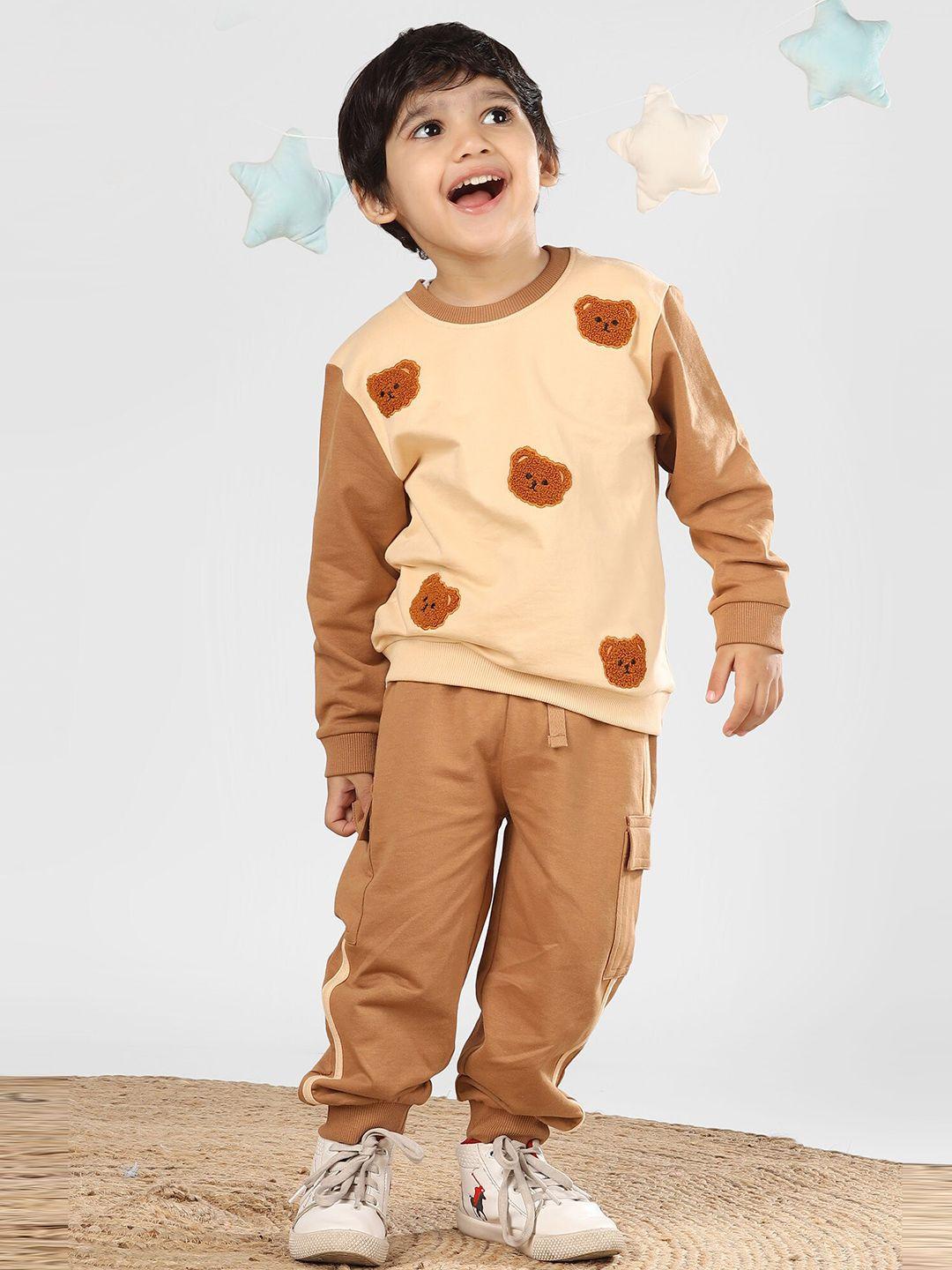 polka tots unisex kids brown printed t-shirt