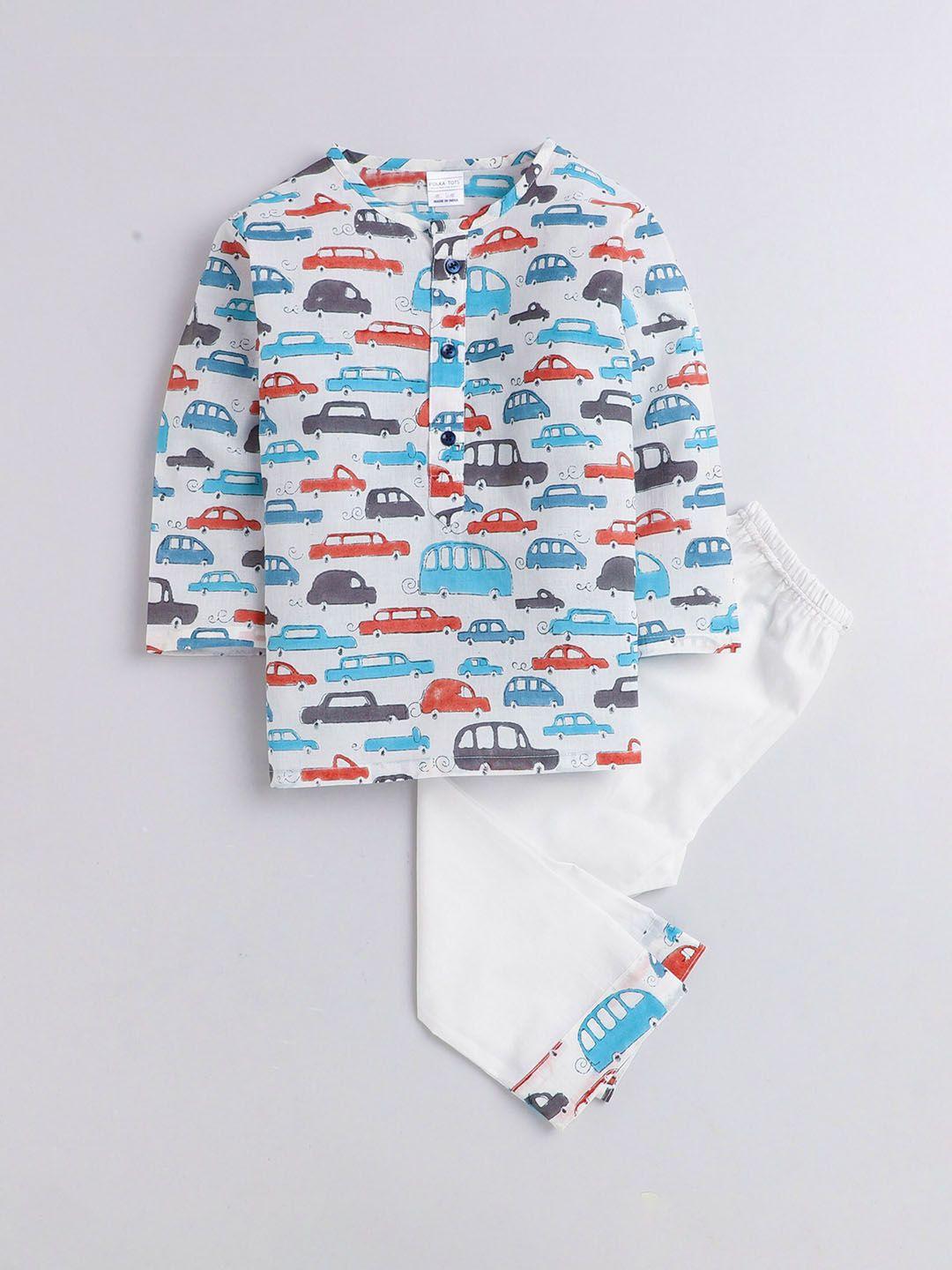 polka tots unisex kids printed regular kurta with pyjamas