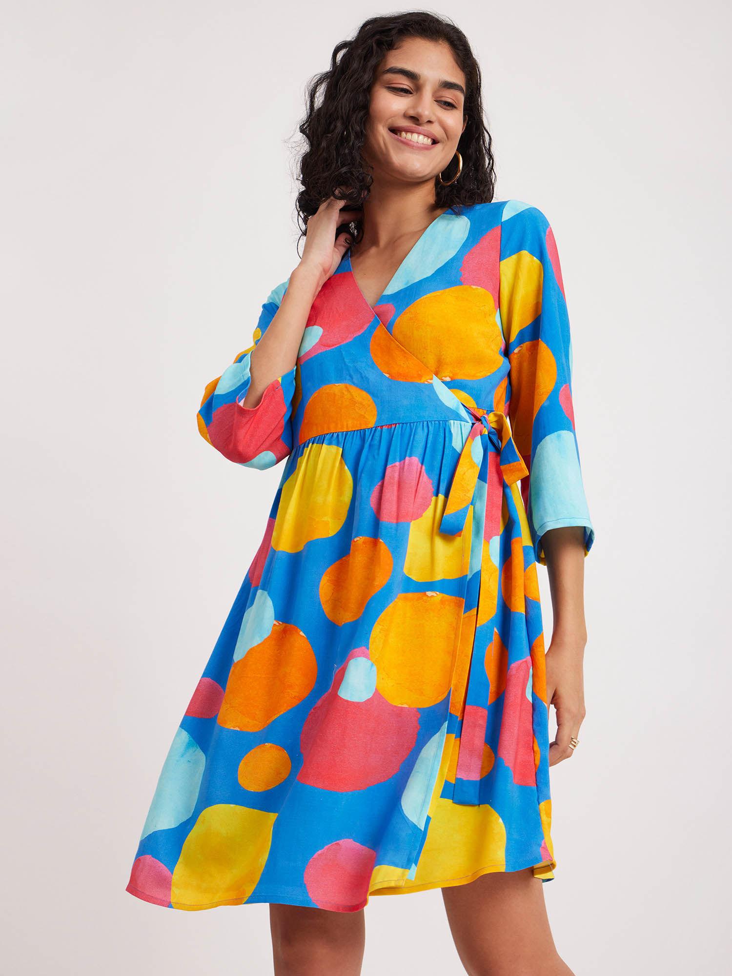 polka wrap dress multi-color