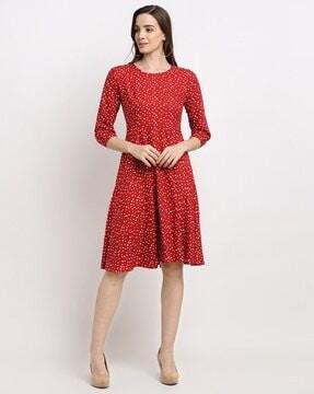 polko-dot print a-line dress