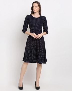 polko-dot print a-line dress