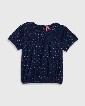 polko-dot print short sleeves top