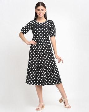 polko-dot print tiered dress