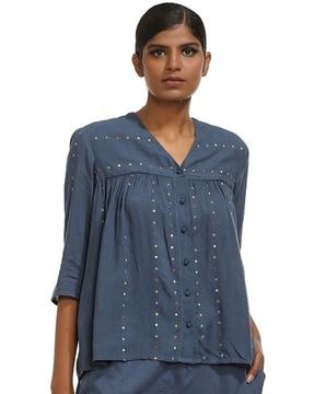 polko-dot print v-neck top