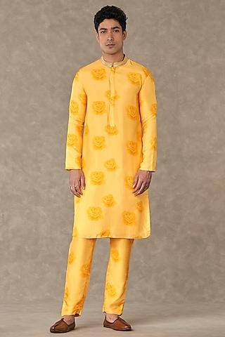 pollen yellow raw silk digital printed kurta set