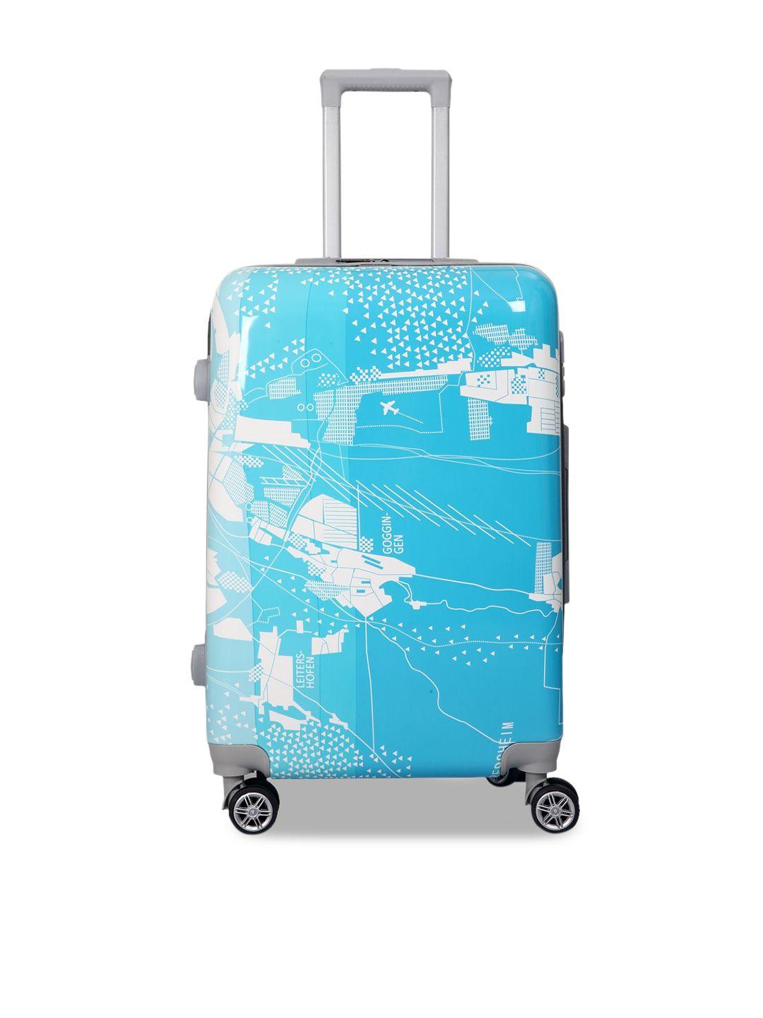 polo class blue & white printed 20 inch trolley bag