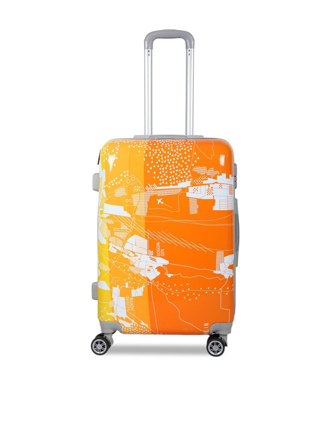 polo class orange & white printed hard sided cabin trolley suitcase