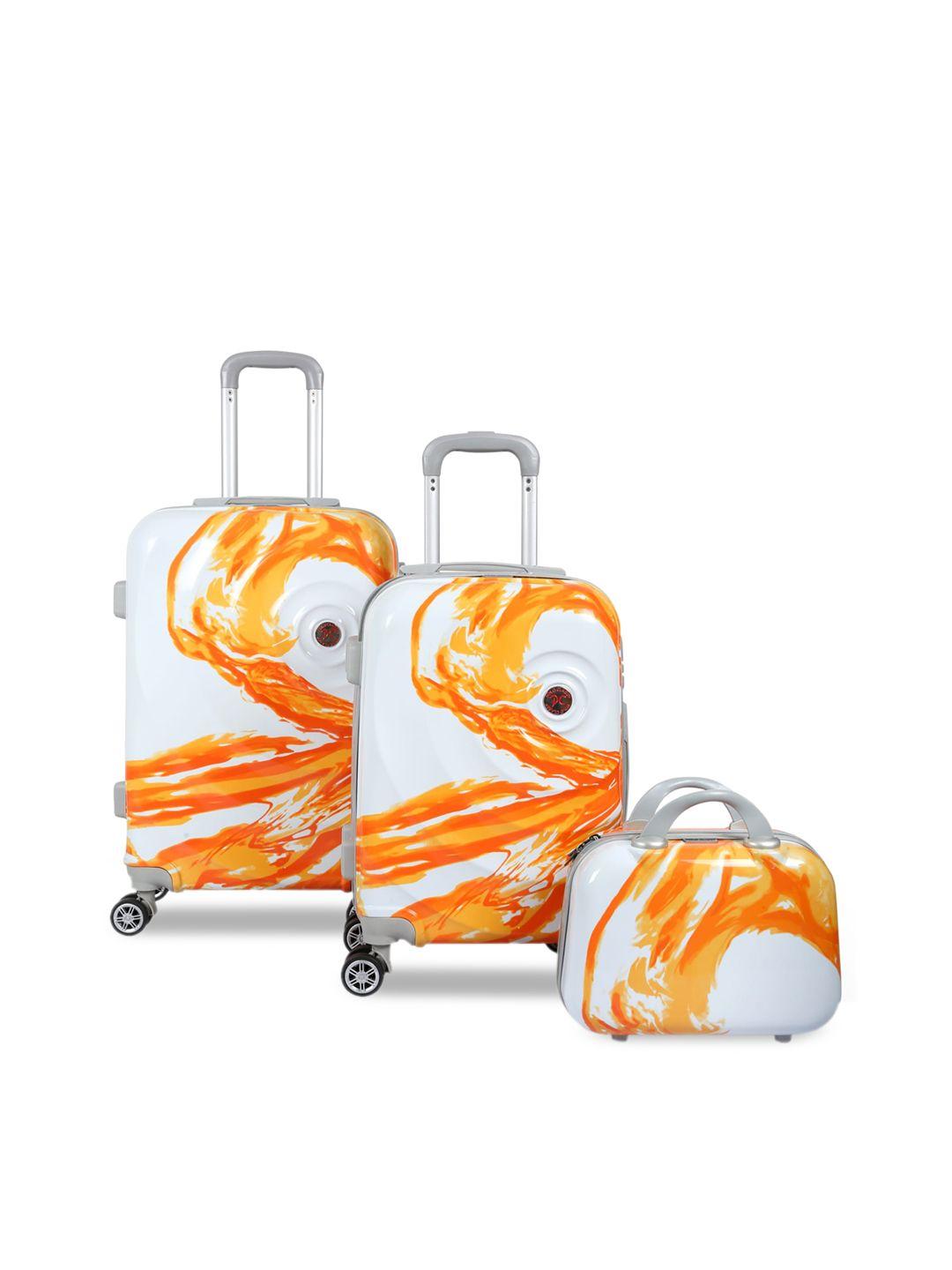 polo class orange & white printed set of 3 travelling bag
