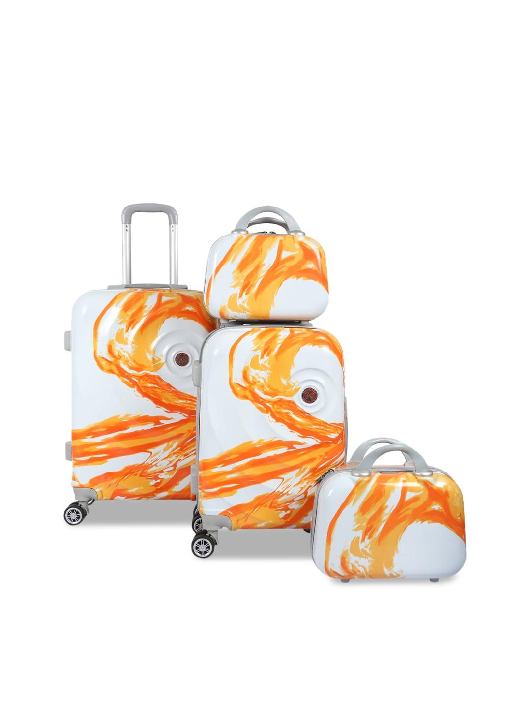 polo class orange & white printed set of 3 travelling bag