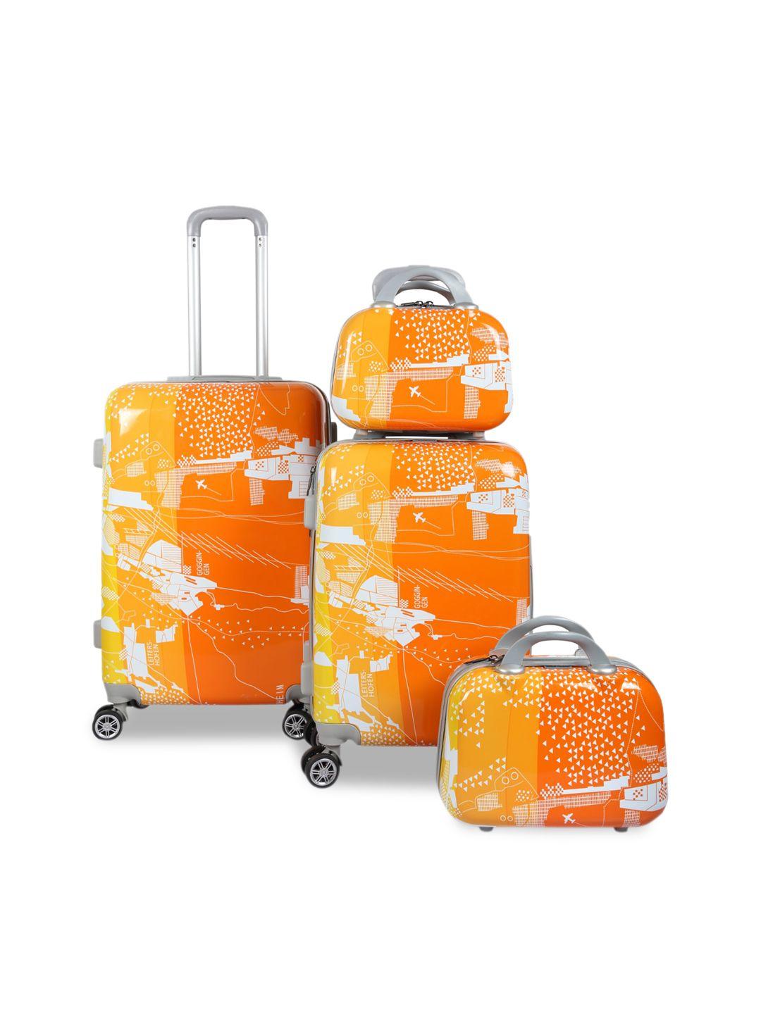 polo class orange 2pc set hard luggage trolley bag (20/24 inch) with 2 pc vanity