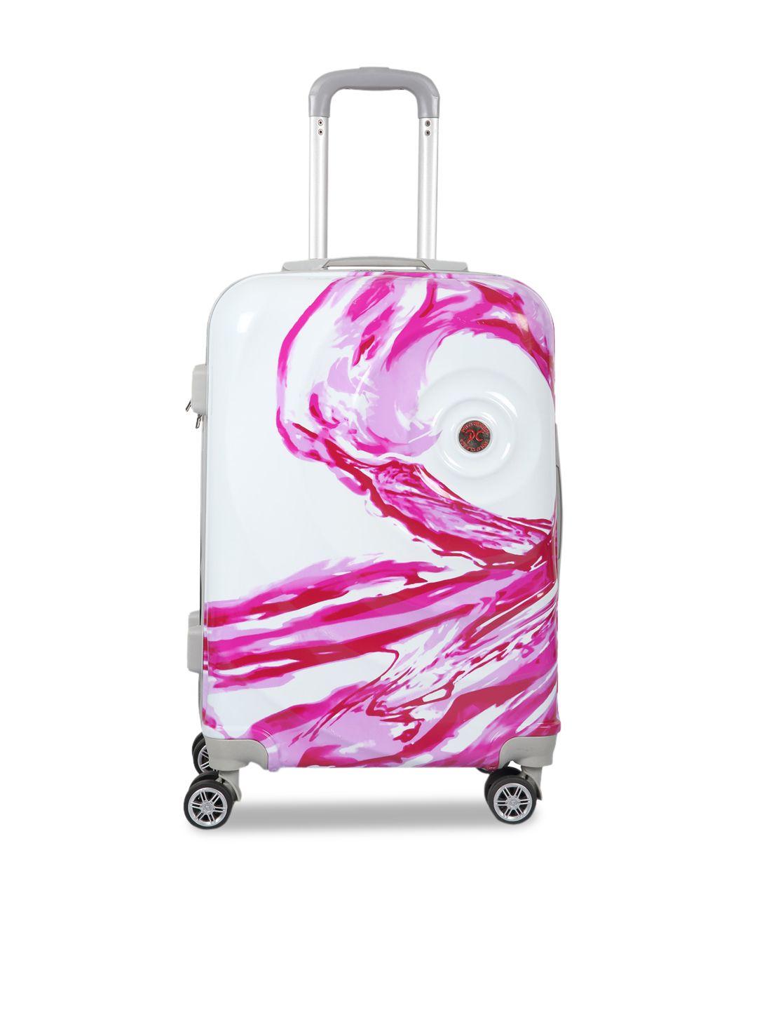 polo class pink & white printed hard sided cabin trolley bag