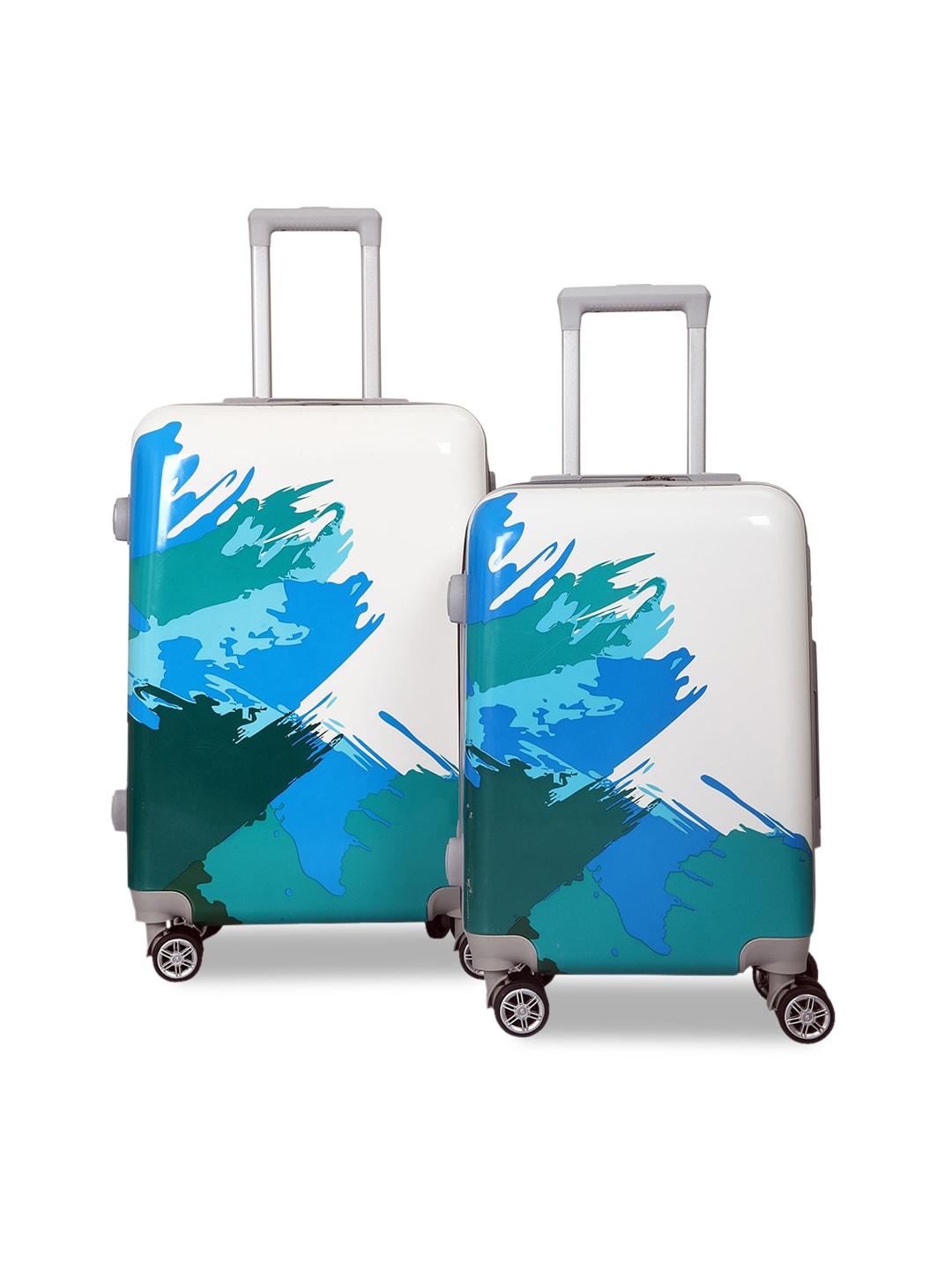 polo class set of 2 blue & white hard-sided trolley suitcases