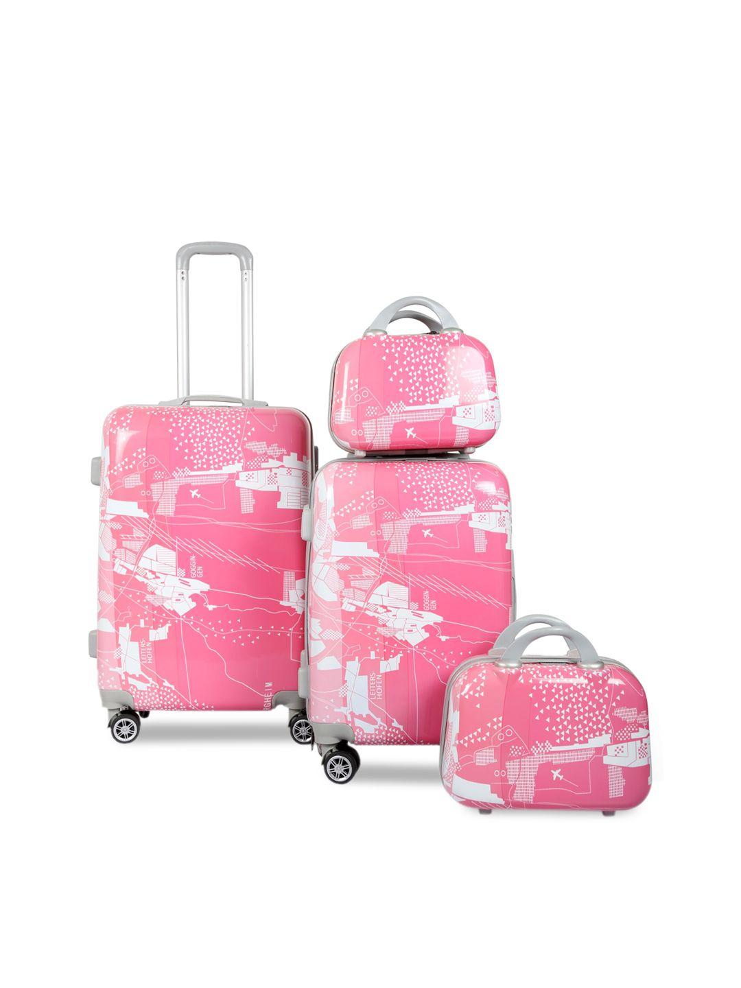 polo class set of 2 pink travel trolley bag with 2 vanity bag