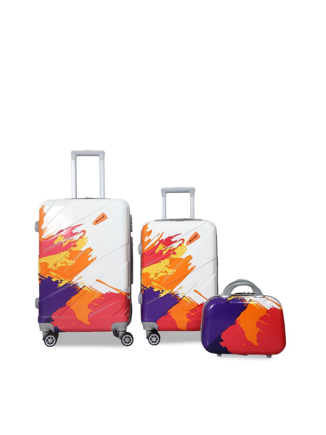polo class set of 3 multi-coloured printed trolley & vanity bags