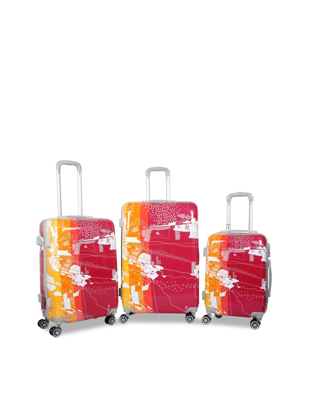 polo class unisex 3 pcs red hard luggage trolley bags