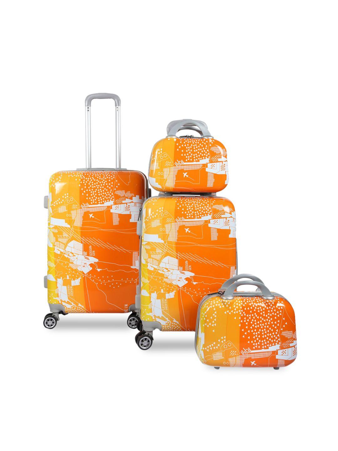 polo class unisex set of 4 orange & white printed travel bags