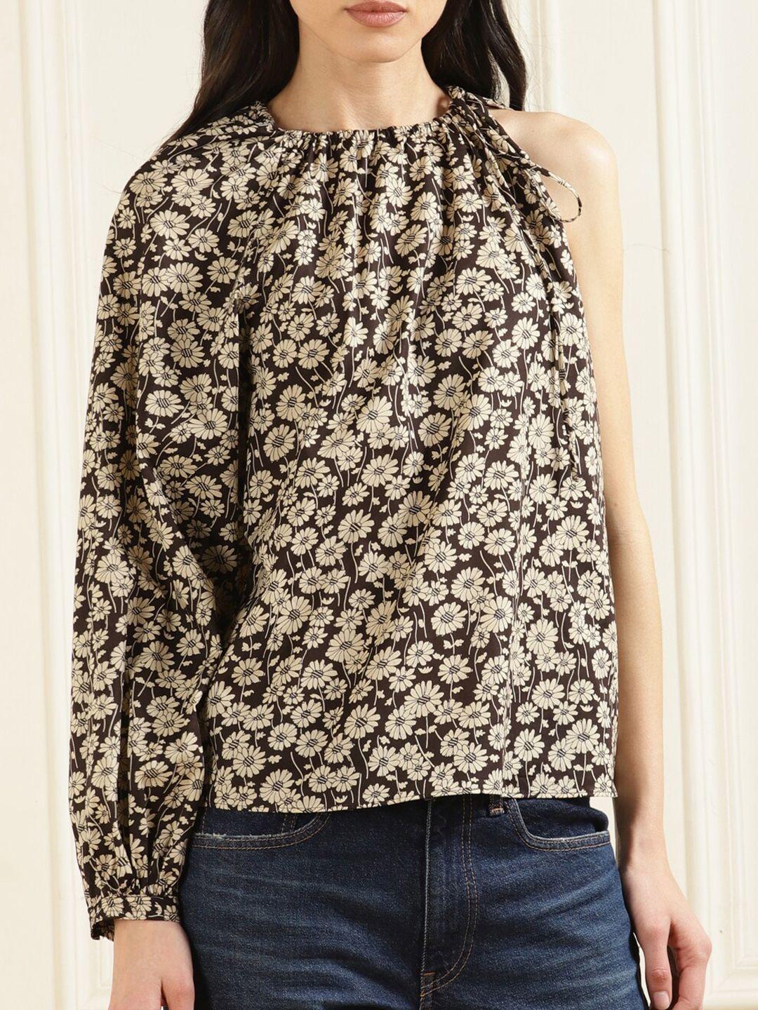 polo ralph lauren floral printed cotton one-sleeve blouse top