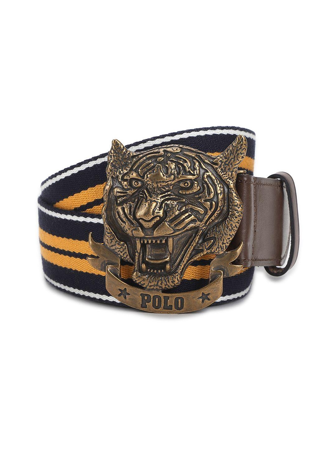 polo ralph lauren men navy blue striped leather belt