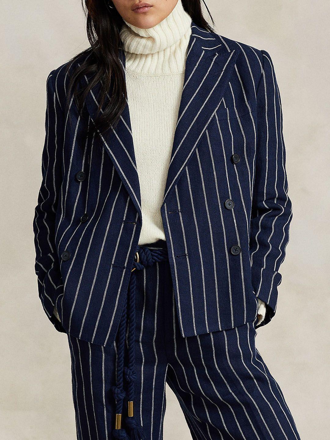 polo ralph lauren striped notched lapel double-breasted blazer