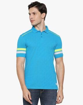 polo t-shirt with placement stripes