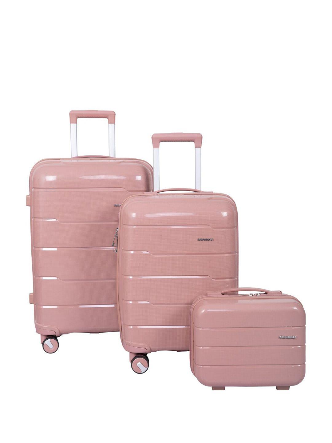 polo class 3pcs textured hard sided trolley & vanity bag