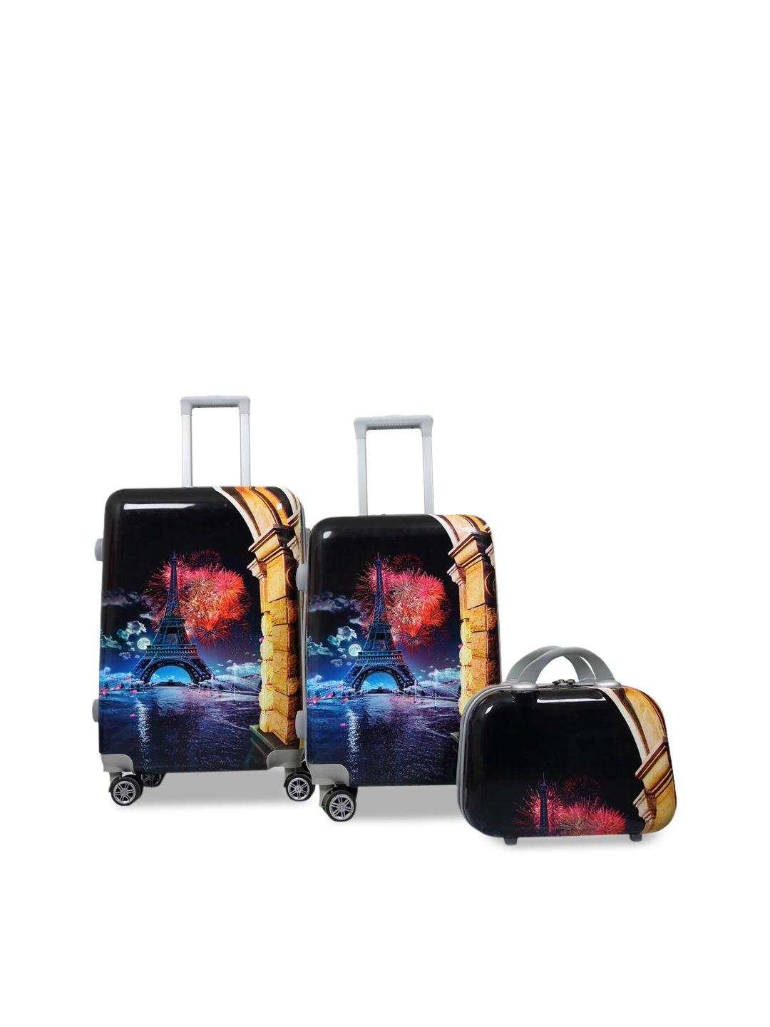 polo class black set of 2 printed hard-sided trolley bag with 1pc vanity