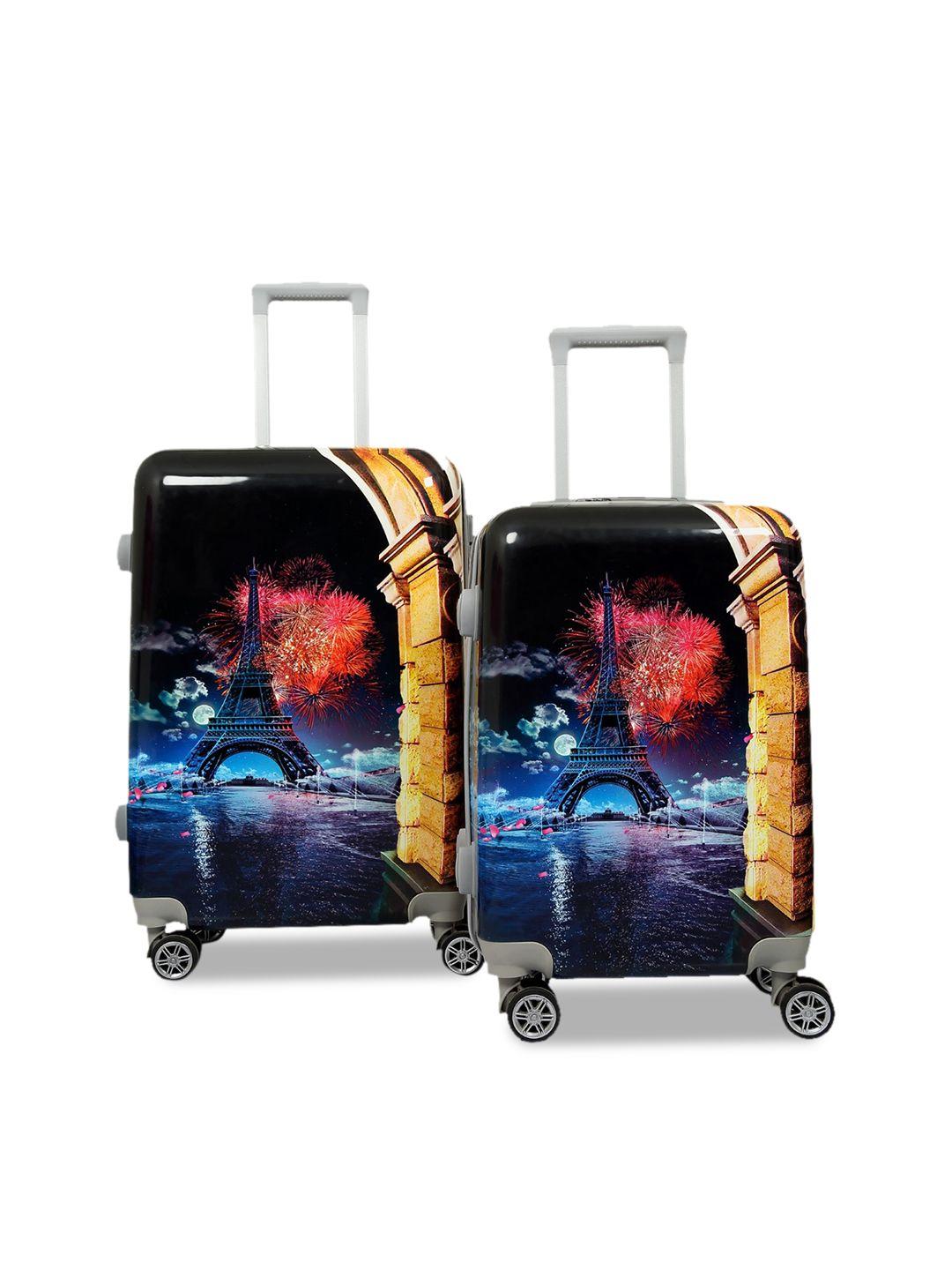 polo class black set of 2 printed hard-sided waterproof cabin trolley bag