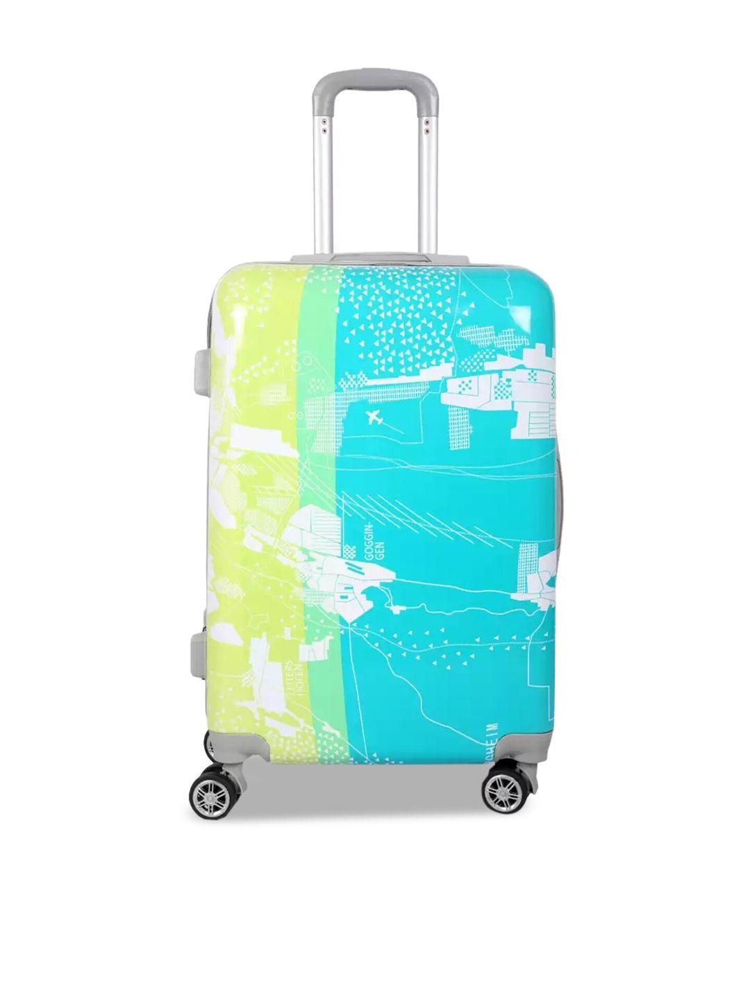 polo class blue & green printed hard-sided trolley bag