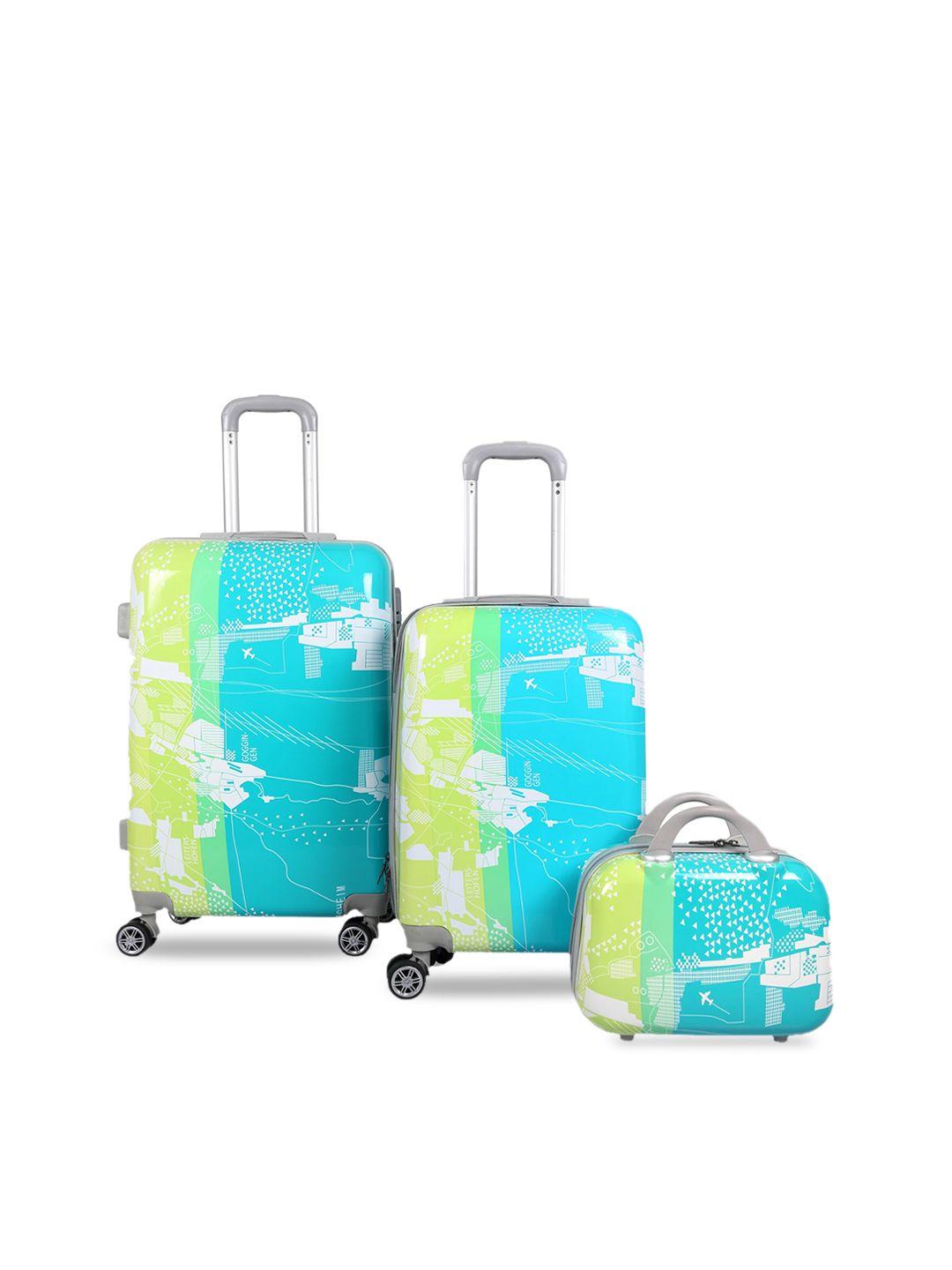 polo class blue & green printed set of 3 travelling bag
