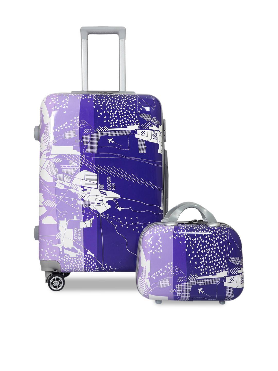 polo class blue & purple 24 inch trolley bag with 1 vanity bag