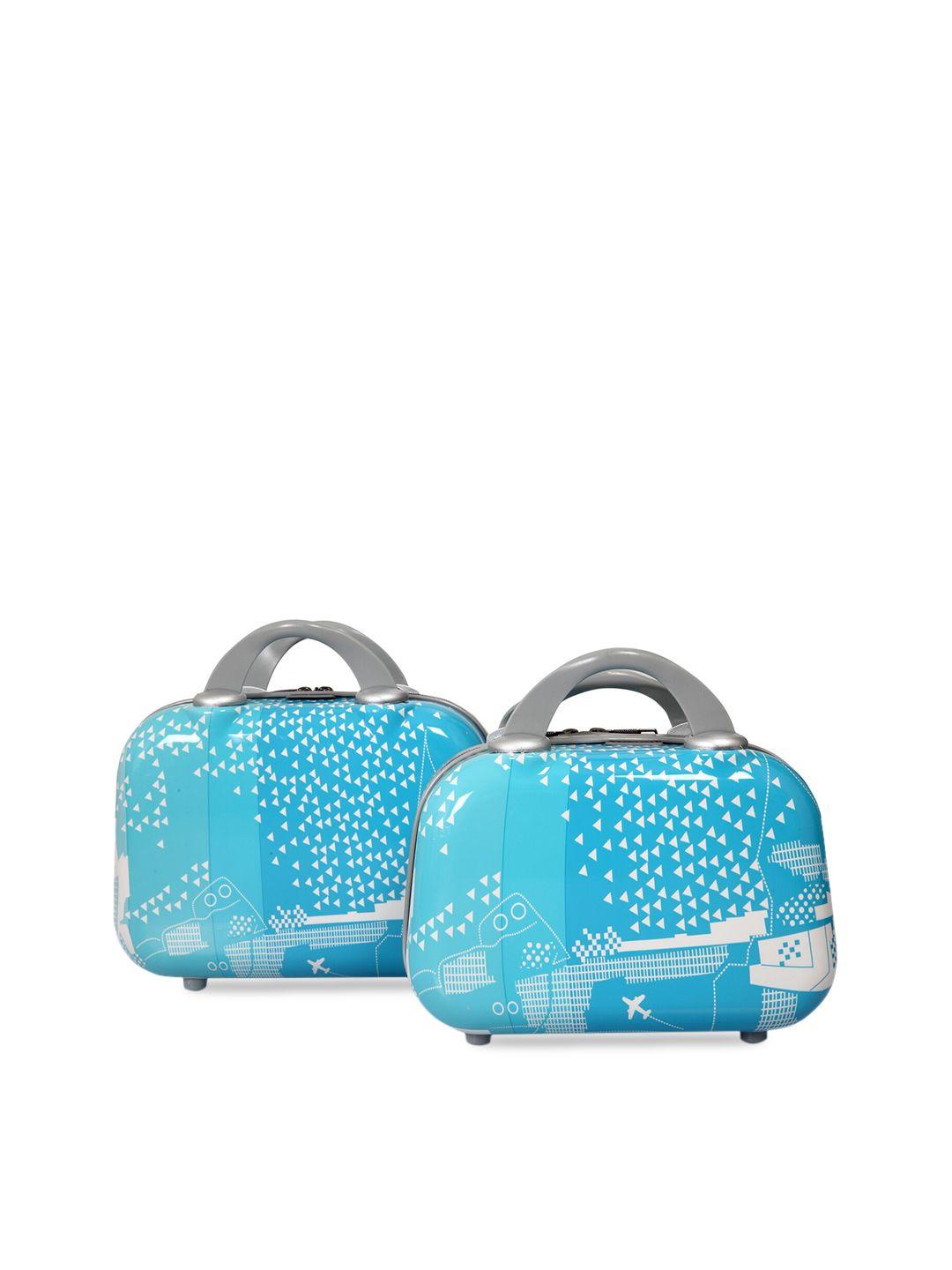 polo class blue & white abstract print 2 pc vanity bag set