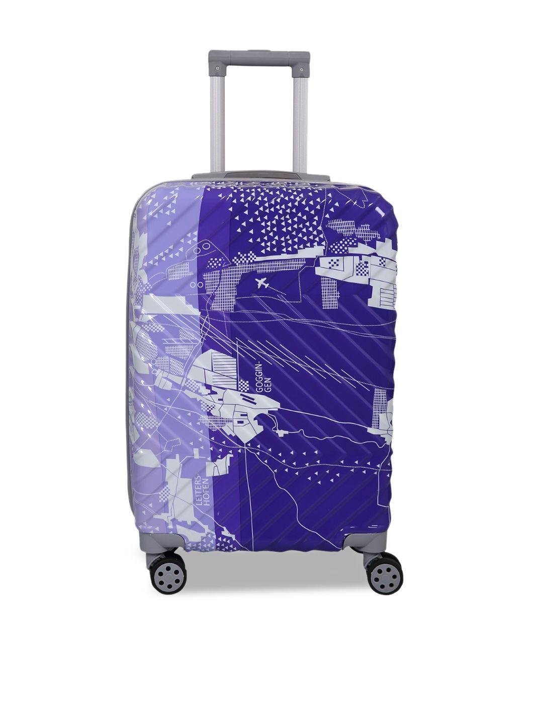 polo class blue & white printed textured hard-sided large suitcase trolley bag 72 l