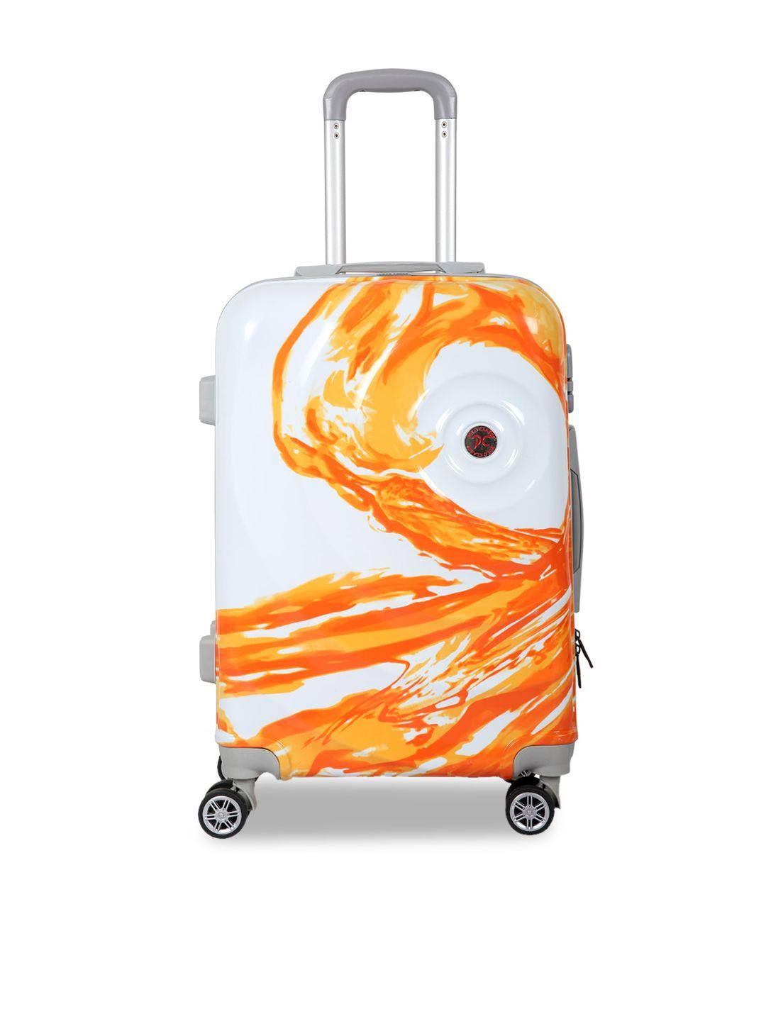 polo class orange & white printed hard sided cabin trolley bag