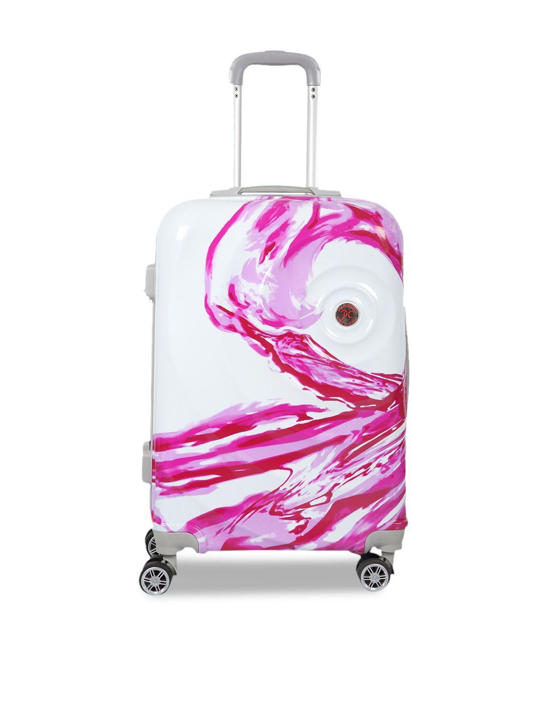 polo class pink & white printed hard-sided large trolley suitcase