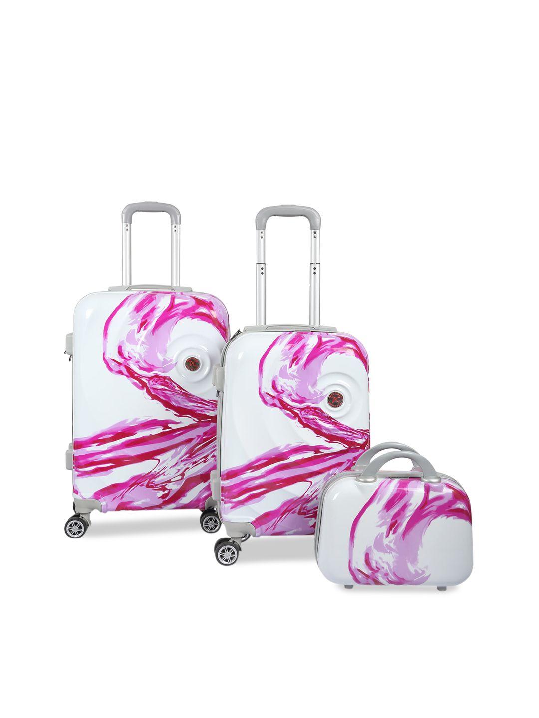 polo class pink & white printed set of 3 travelling bag