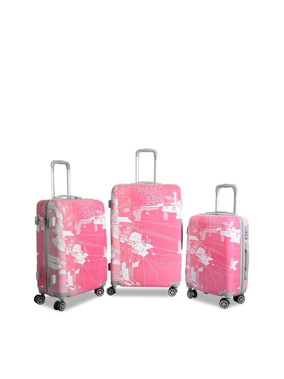 polo class pink & white set of 3 hard luggage trolley bags