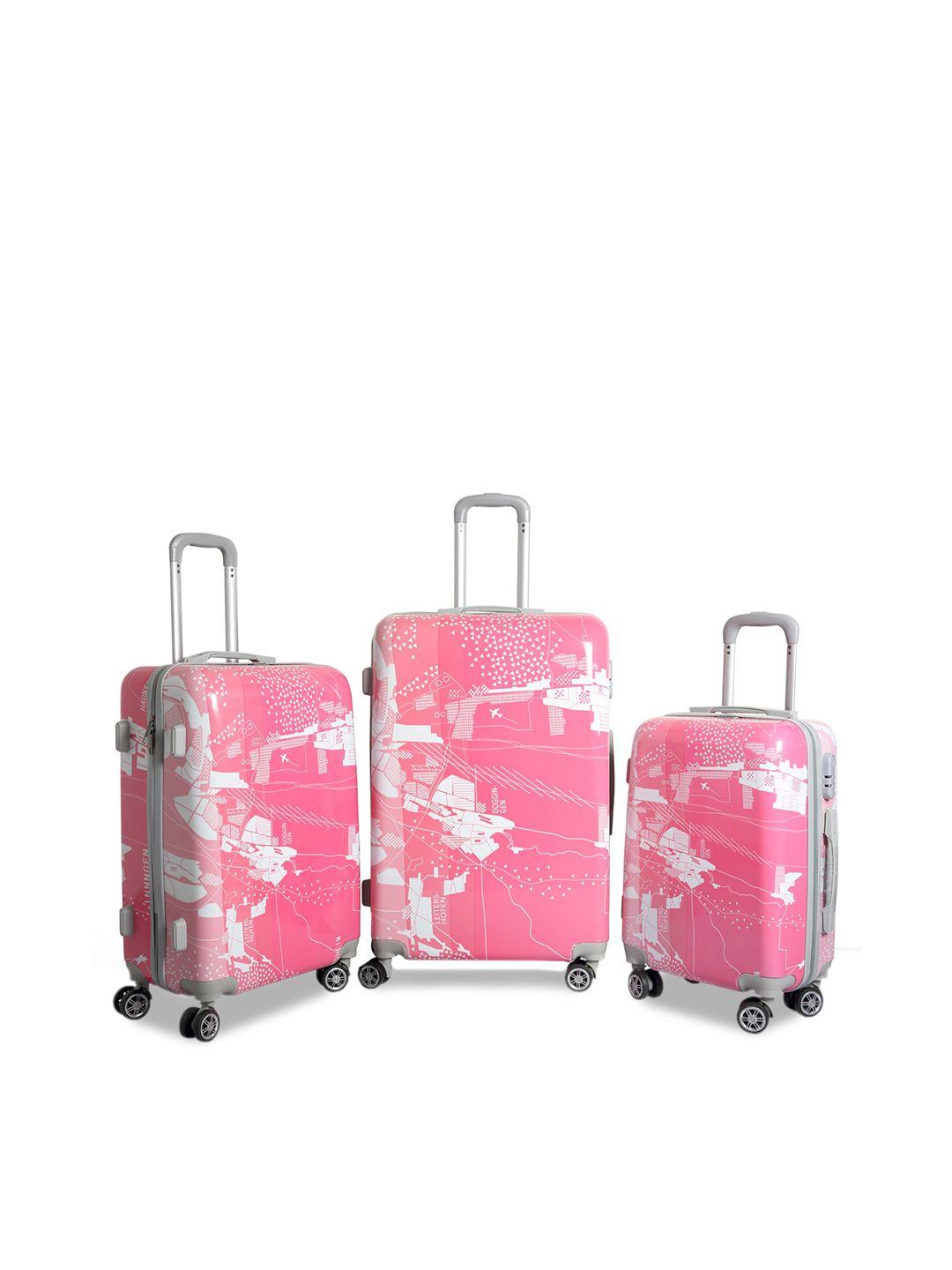 polo class pink & white set of 3 printed trolley bags