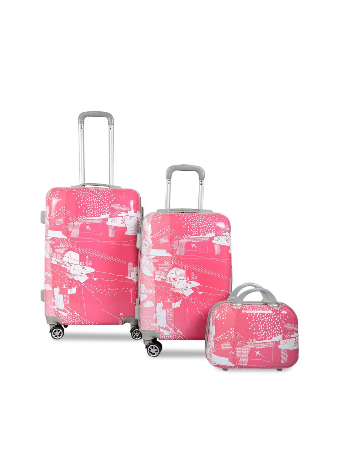 polo class pink 2 pc set hard trolley bag with 1pc vanity bag - pink
