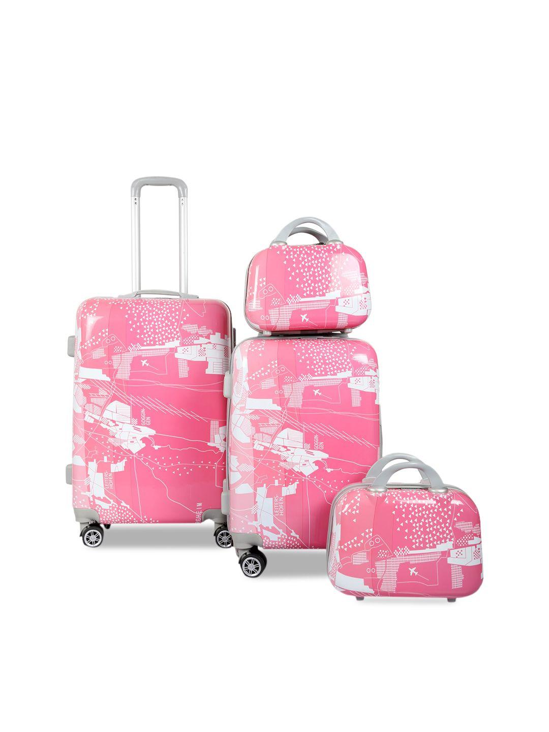 polo class pink 4-pieces printed hard case luggage trolley & vanity bag set