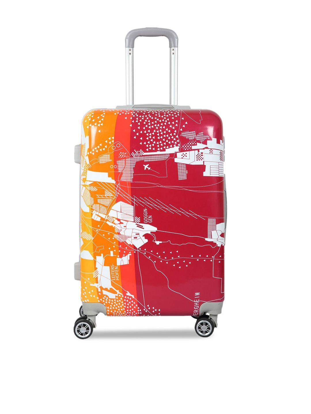 polo class red & orange printed hard sided cabin trolley suitcase