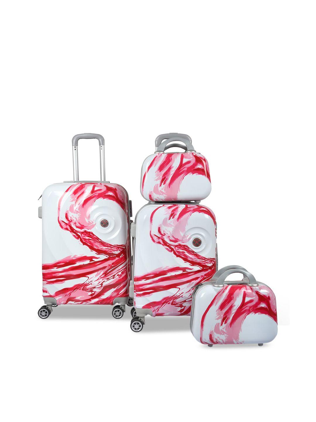 polo class red & white printed set of 4 travelling bag