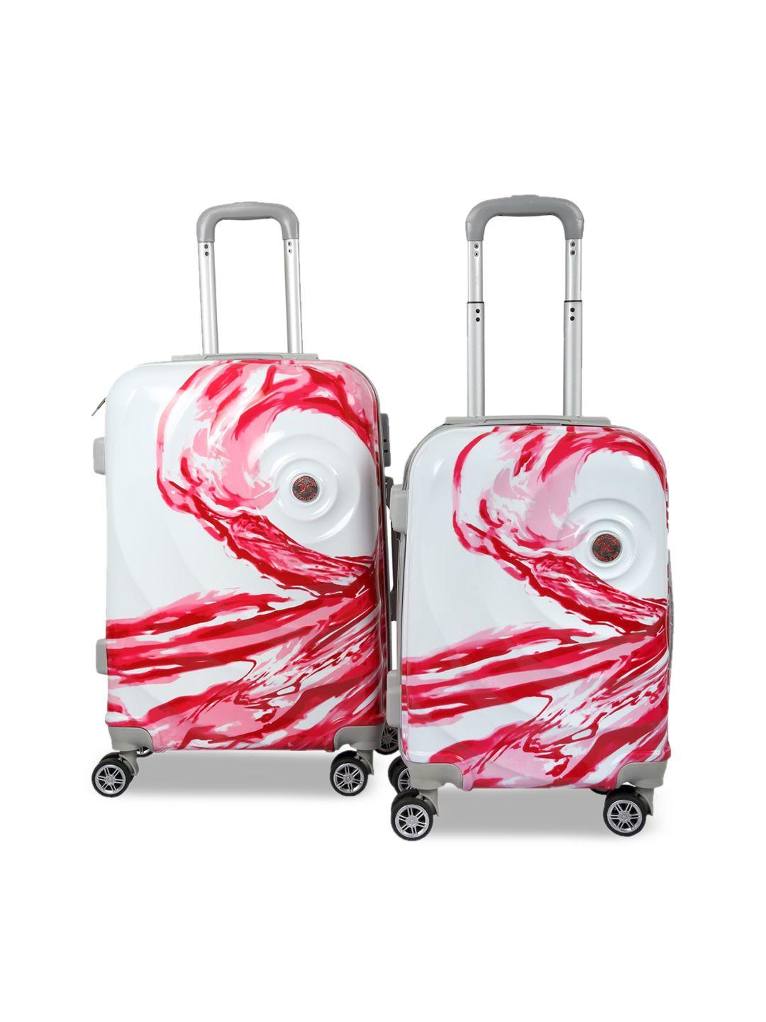 polo class red & white set of 2 printed hard case 360 degree rotation trolley suitcases