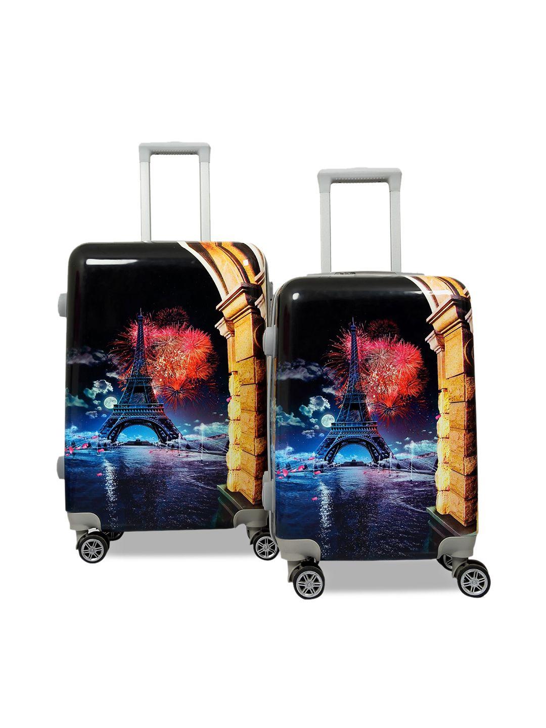 polo class set of 2 black printed trolley bags