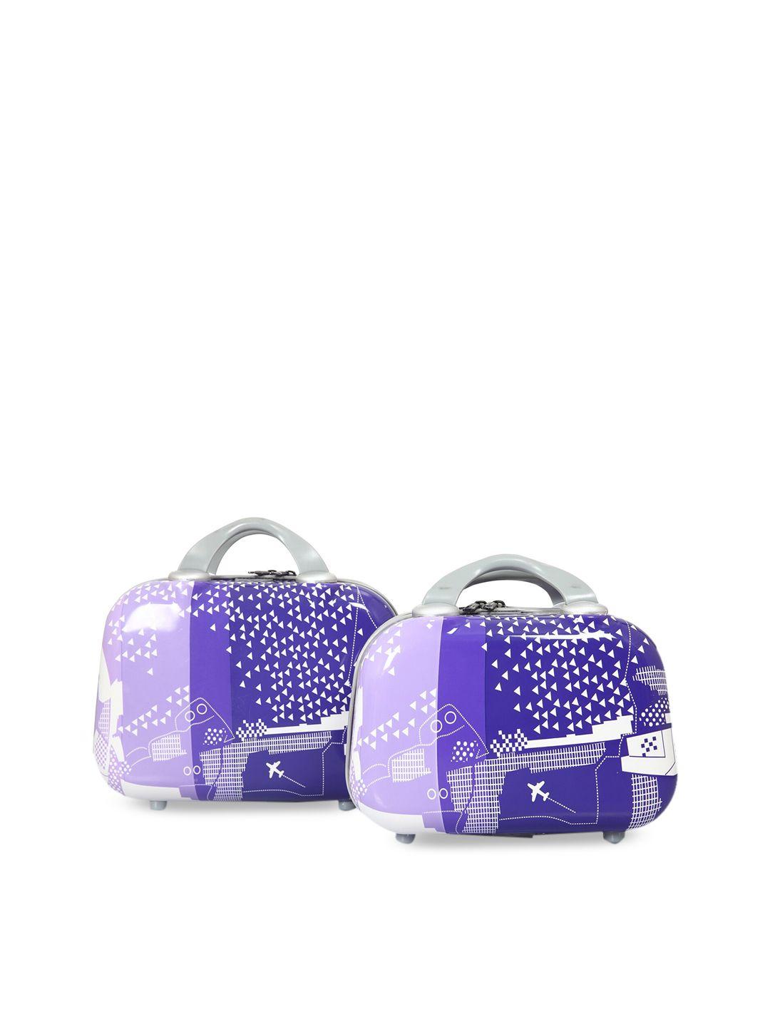 polo class set of 2 blue & purple printed hard-sided vanity bags