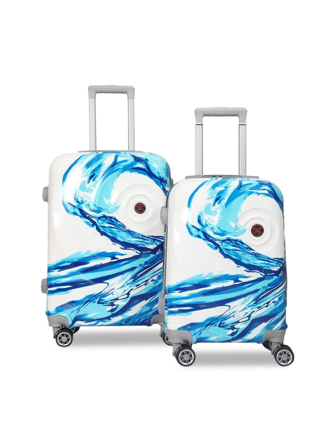polo class set of 2 blue printed hard-sided trolley suitcases