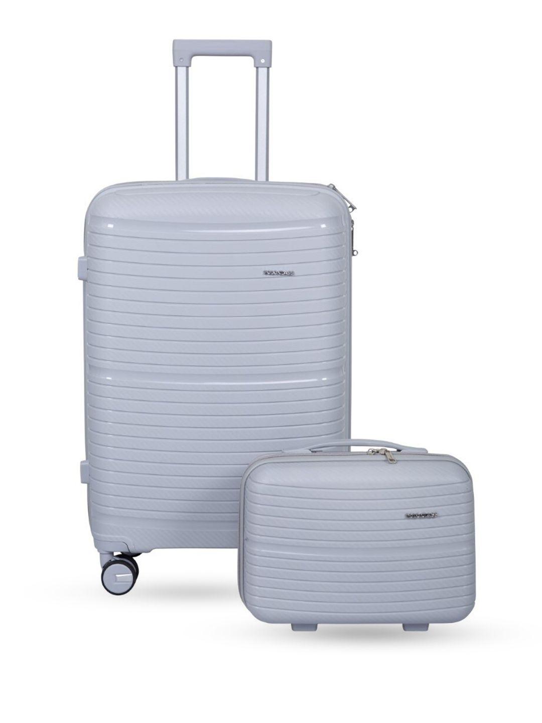 polo class set of 2 grey textured trolley suitcase with vanity bag