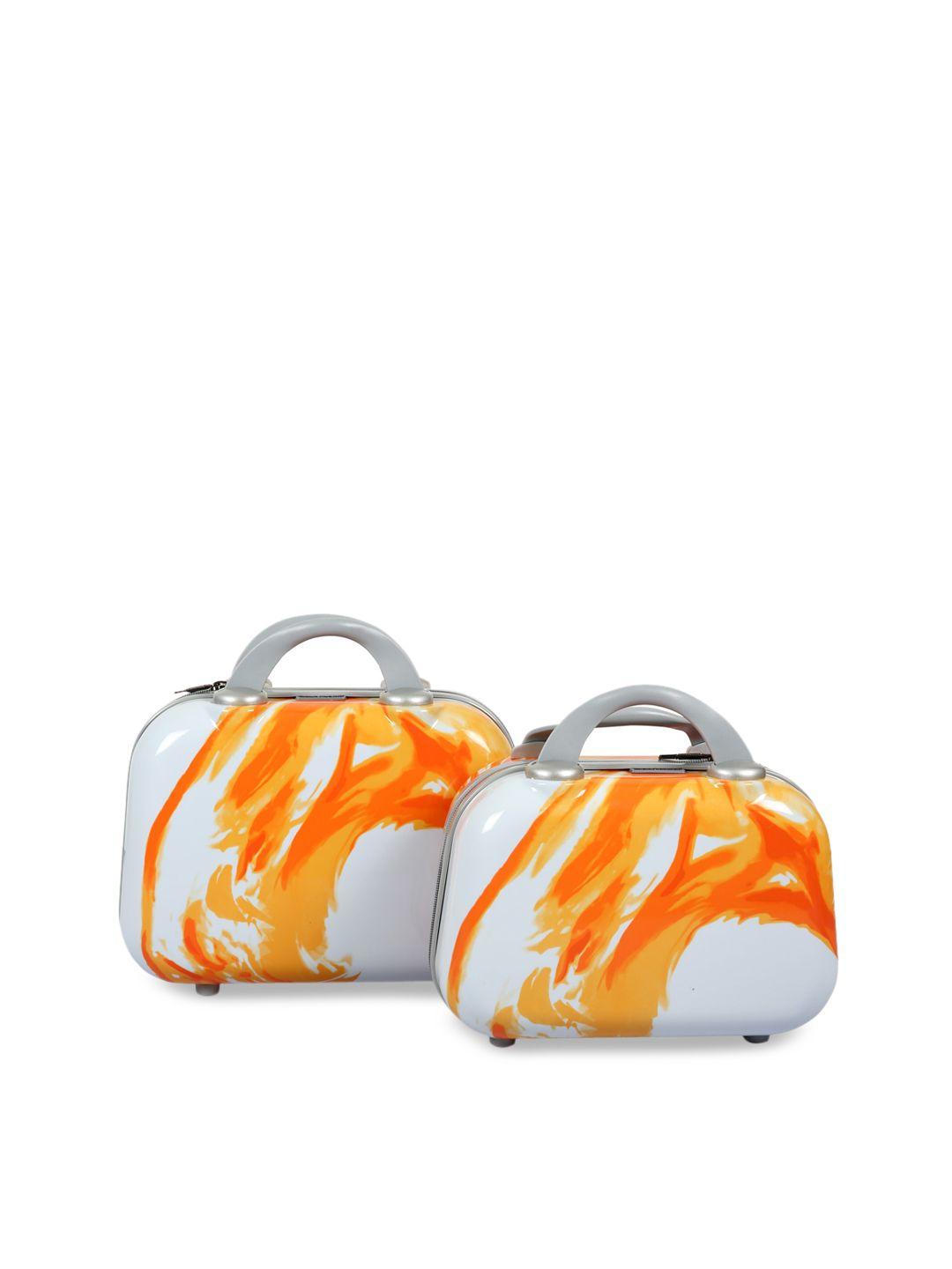 polo class set of 2 orange & white travel luggage vanity bag