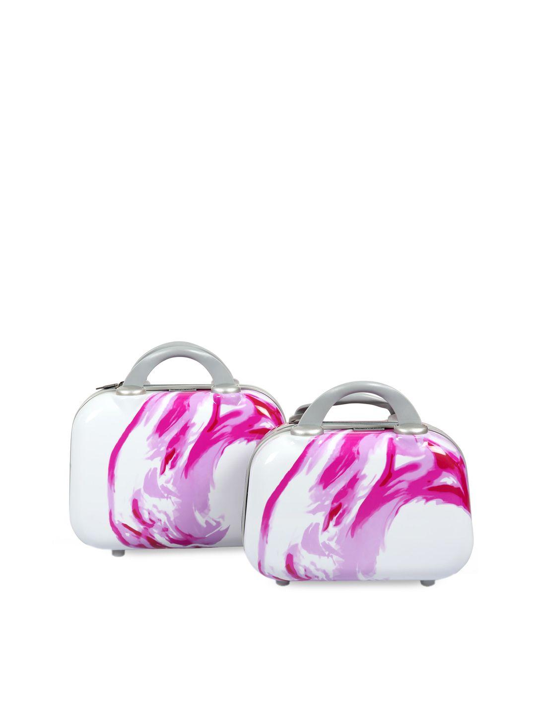 polo class set of 2 pink printed travel luggage vanity bag